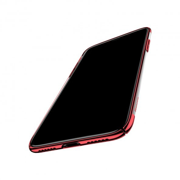 Baseus iPhone X Glitter Serisi Şeffaf Sert Arka Kapak Kırmızı + Ekran Koruyucu - 4