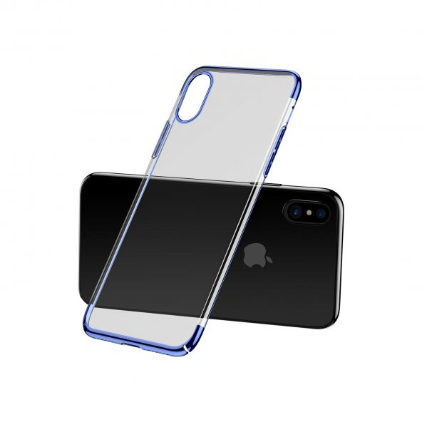 Baseus iPhone X Glitter Serisi Şeffaf Sert Arka Kapak Mavi + Ekran Koruyucu - 3