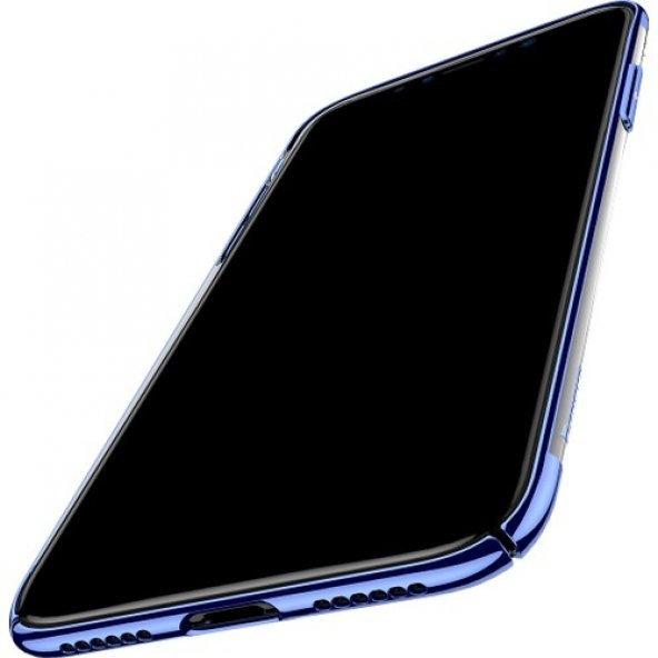 Baseus iPhone X Glitter Serisi Şeffaf Sert Arka Kapak Mavi + Ekran Koruyucu - 4