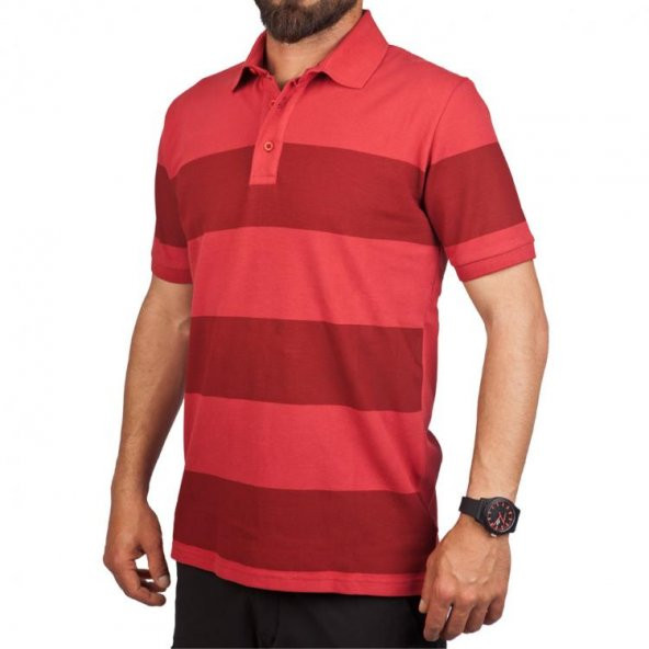 Exuma 381221 Erkek Çizgili Polo Yaka Kırmızı Tişört