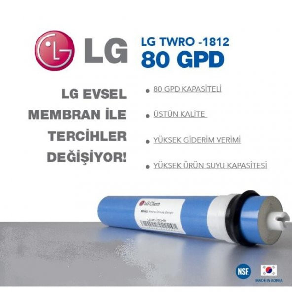 LG CHEM MEMBRAN FİLTRE 80 GPD TWRO-1812