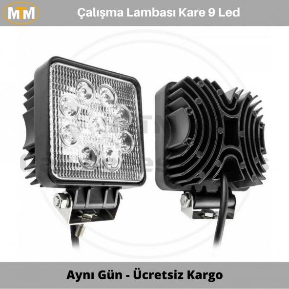 Off Road Sis Farı Çalışma Lambası Kare 9 Led 12V 24V - 1