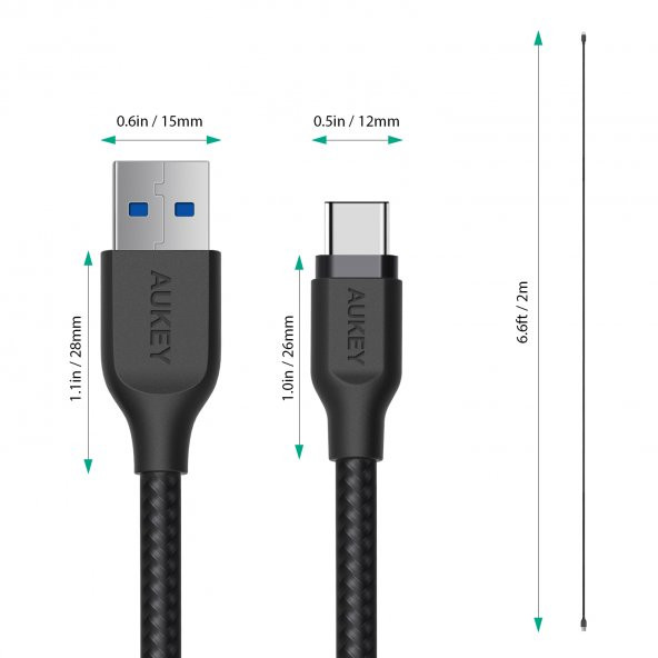 AUKEY CB-AC2 USB 3.1 USB A To USB C Kablosu Örgülü (2mt) Siyah - 2