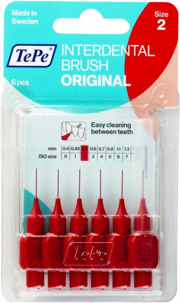 Tepe Interdental Brush Diş Arası Fırçası 0.5mm No:2 - Kırmızı Blister 6Lı Paket