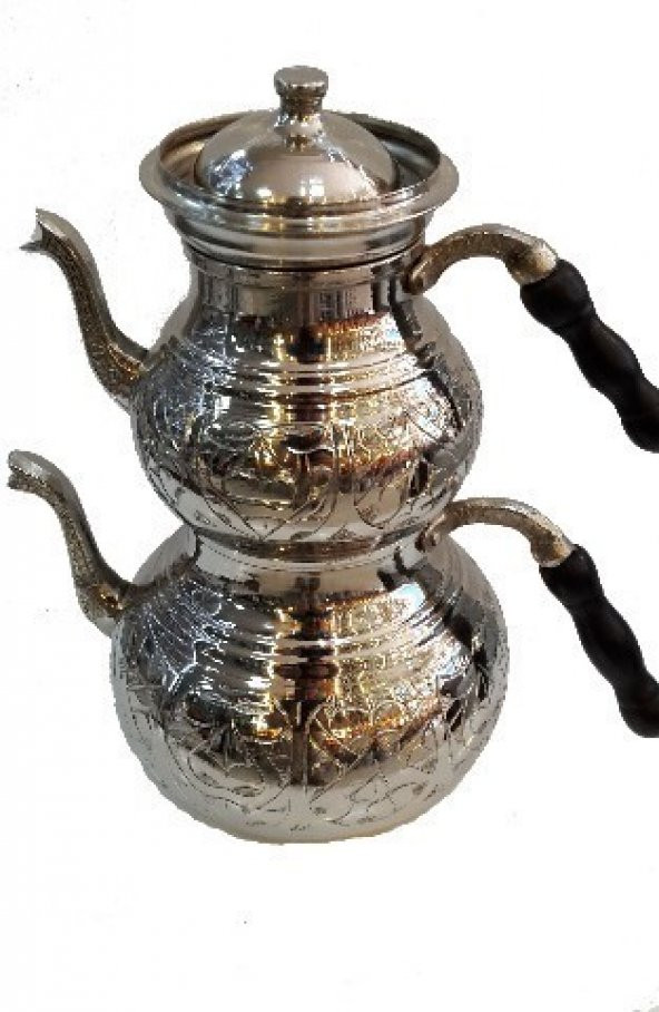 KESKİ İŞLEMELİ BEYAZ BAKIR  ÇAYDANLIK (BÜYÜK BOY)