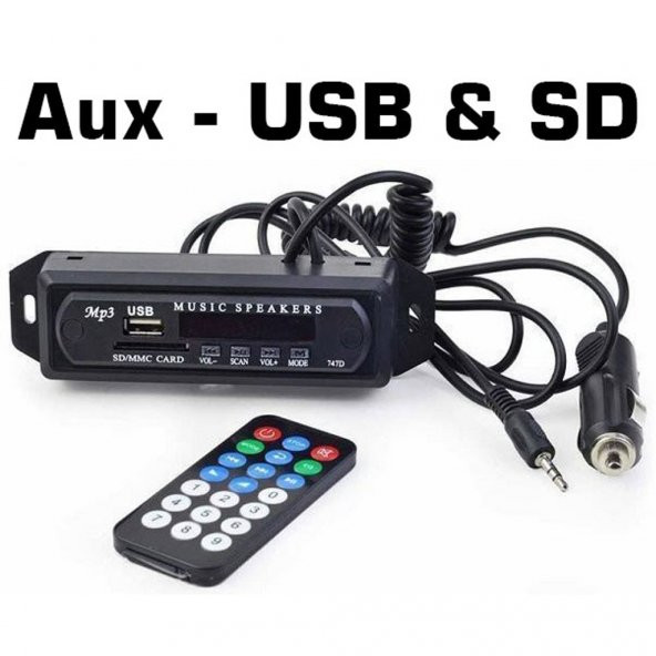 Aux - USB & SD & Bluetooth Dönüştürücü Mp3 Çalar