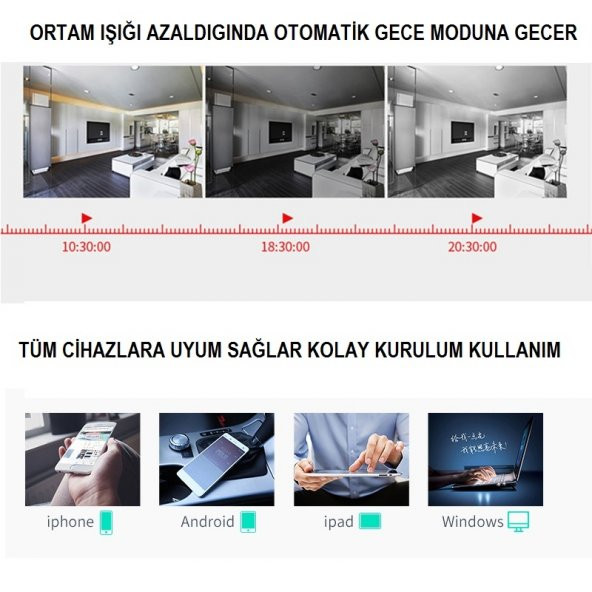 HD 360º Wifi İp Kamera Gece Görüş Güvenlik ve Bebek İzleme Kamera - 3