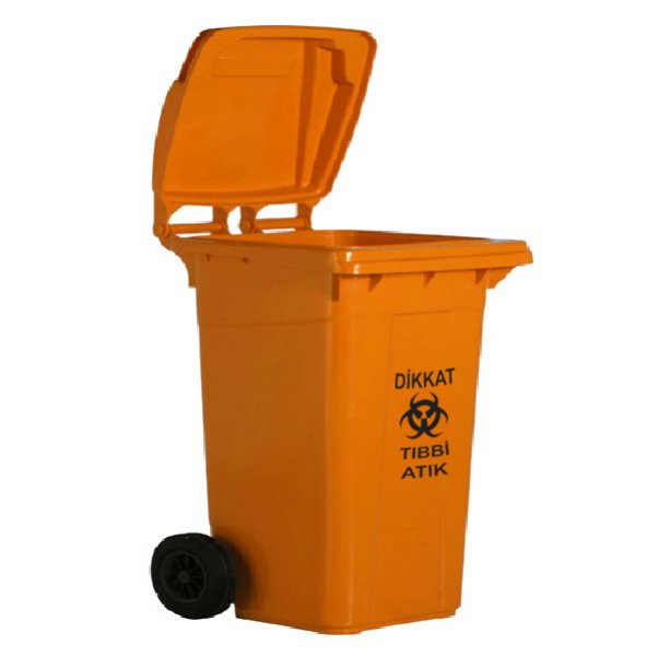Safell Tıbbi Atık Çöp Konteyneri 240 lt Tekerlekli A+ Isiya Karşı Dayanıklı Turuncu Renk