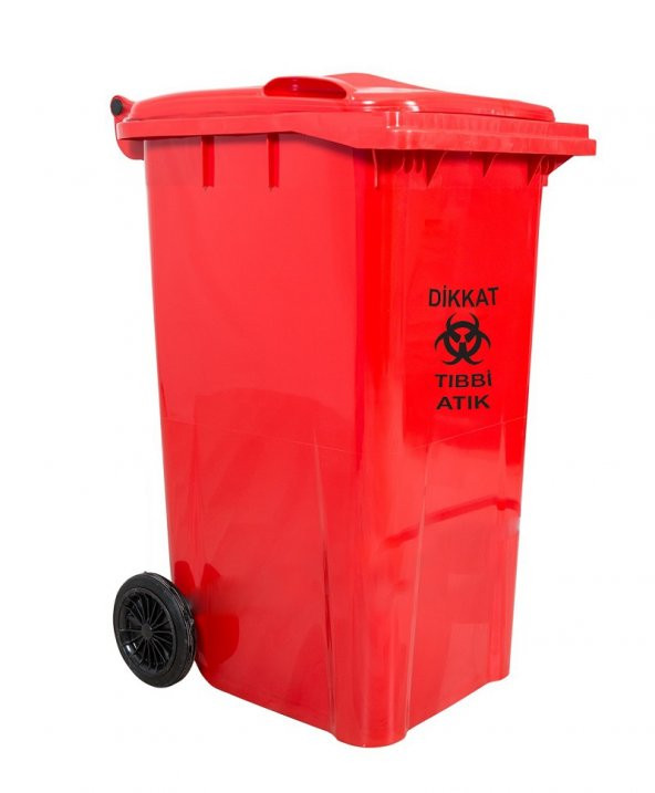 Safell Plastik Tıbbi Atık Çöp Konteyneri 240 lt A+ Kalite Isıya Dayanıklı – Kırmızı