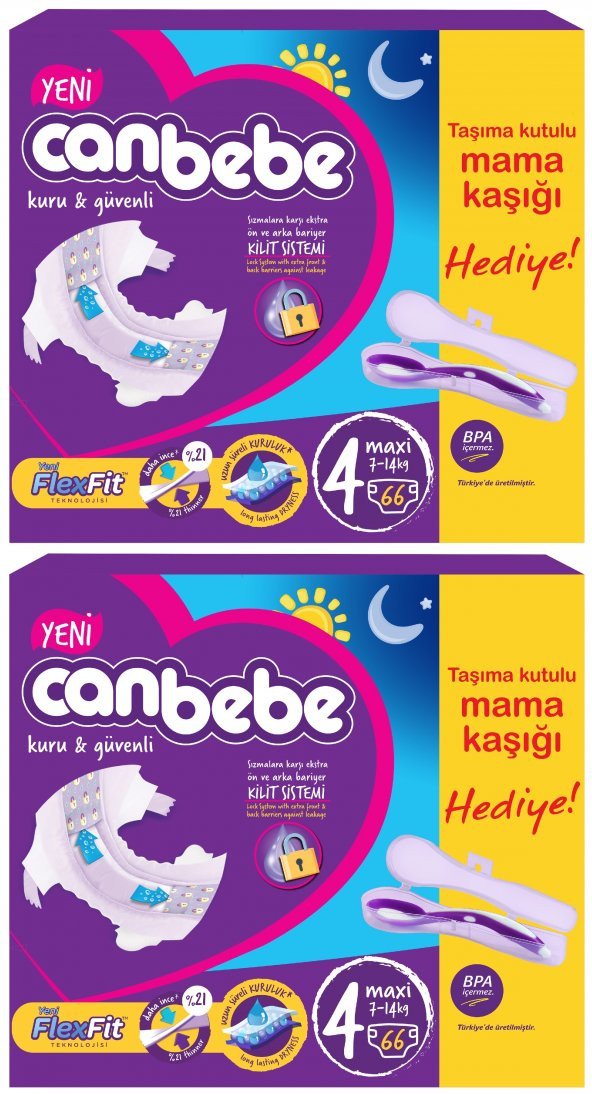 CANBEBE AYLIK PK 2 Lİ SET NO:4 (7-14KG) MAXİ 132 ADET + KAŞIK HEDİYE (2PK*66)