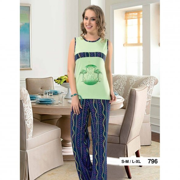 Derya Kurşun 796 Yeşil Desenli Pijama Takım