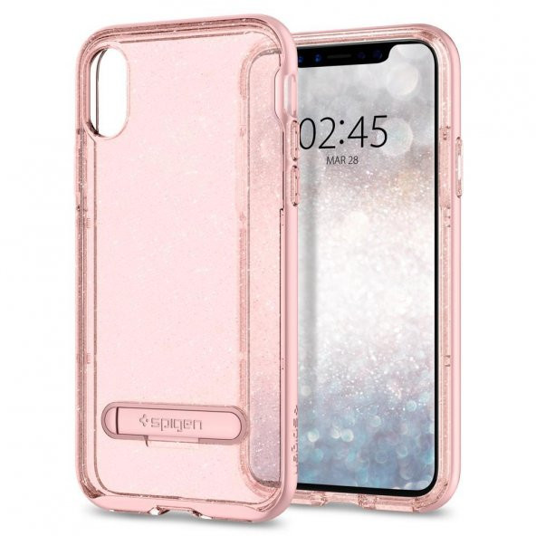 iPhone X Kılıf, Spigen Crystal Hybrid Glitter Rose Quartz