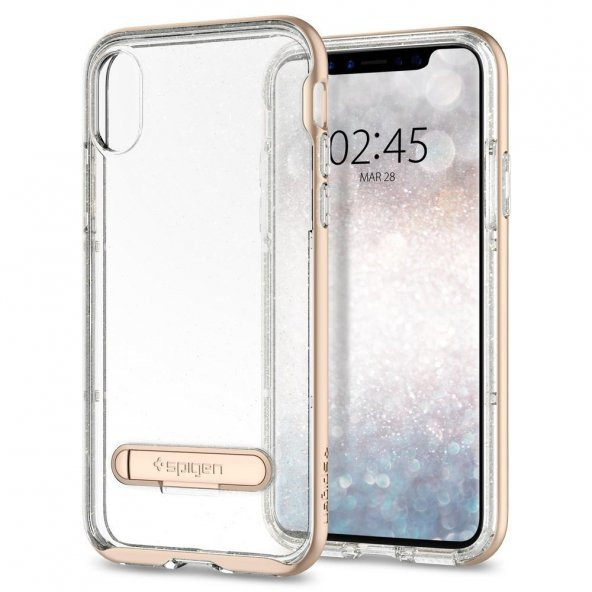 iPhone X Kılıf, Spigen Crystal Hybrid Glitter Gold Quartz