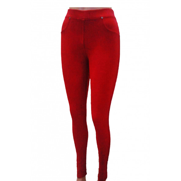 Besttrend Siyah ve Kırmızı Kadın Diagonal Kot Pantolon Tayt EDY159