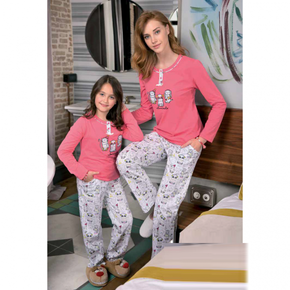 YENİ İNCİ ANNE-KIZ(KOMBİN OLABİLEN) PİJ.TAKIM 1166-296 NAR ÇİÇEĞİ