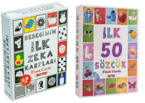 Diy-Toy Flash Cards İlk 50 S&oumlzc&uumlk + Bebeğimin İlk Zeka Kartları 2&#039Li Set