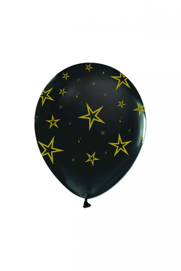 Altın Yıldızlar Baskılı Siyah Balon 10lu