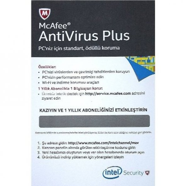 McAfee AntiVirus Plus Türkçe 1 Kullanıcı 1 Yıl