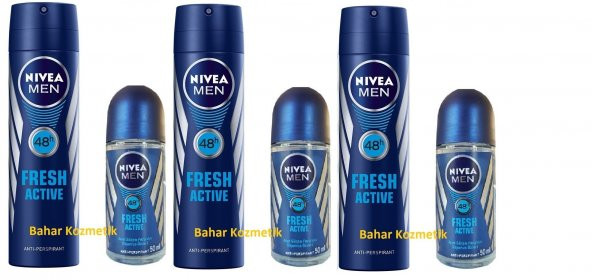 Nivea Fresh Actıve Sprey Erkek Deodorant + Roll-On 3 er Adet - 1