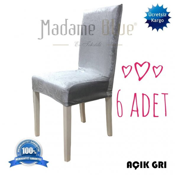 Madame Blue İpek Kadife Likralı Sandalye Örtüsü Kılıfı 6lı Paket