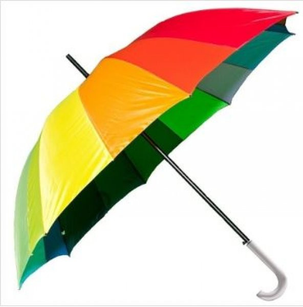 Bayan Erkek Kadın Gökkuşağı Baston Şemsiye Renkli Otomatik