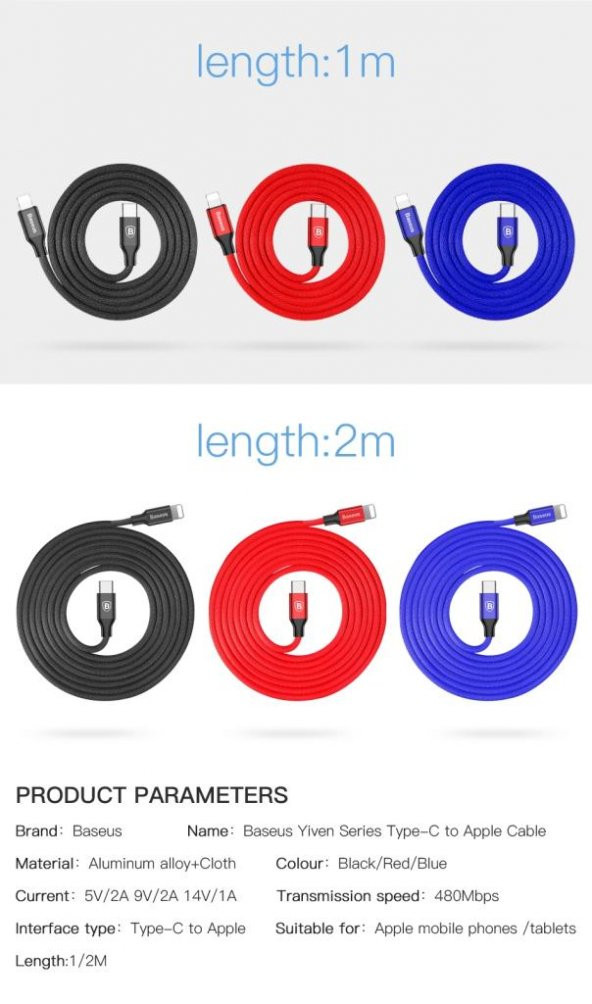 Baseus Yiven Type-C to İphone 1M Bir Ucu Type c Bir Ucu İphone - 11