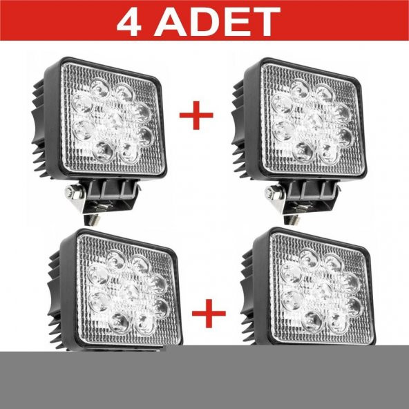 Off Road Sis Farı Sis Lambası 9 Led Kare 12 - 24 volt 4 adet