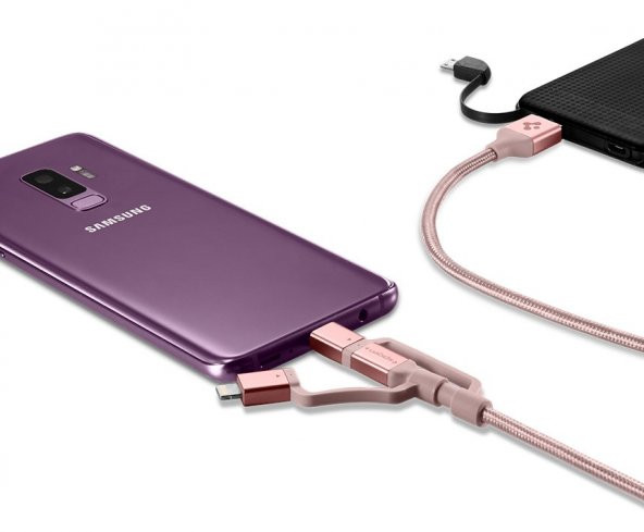 Spigen 3in1 Lightning + Type-C, Micro USB Kablo Pembe
