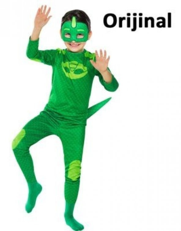 Pijamaskeliler Kertenkele Kostümü - Yeşil Pjmasks Kostümü - Orijinal