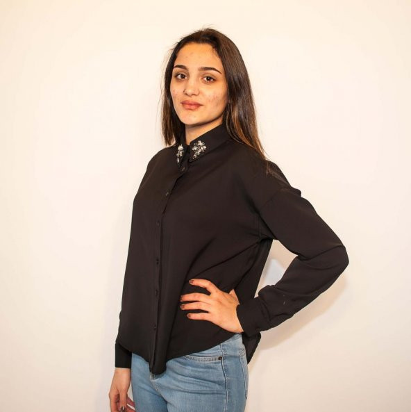 KADIN MY PİNK YAKA TAŞLI UZUN KOL GÖMLEK - 6