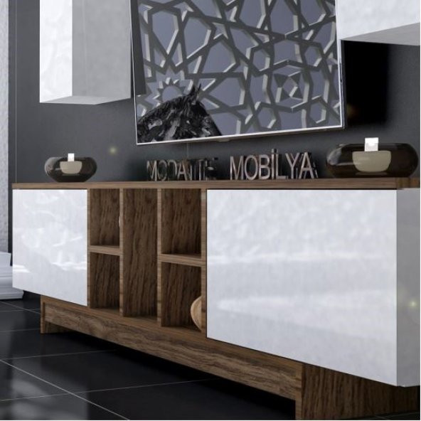 BMdekor TV Ünitesi Vienza Beyaz Ceviz 180 cm - Modatte - 2