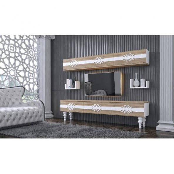 BMdekor TV Ünitesi Desen Beyaz Ceviz 180 cm - Modatte - 2