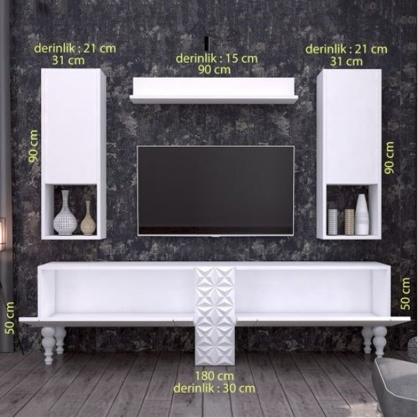 BMdekor TV Ünitesi İnci Desen Beyaz 180 cm - Modatte - 3