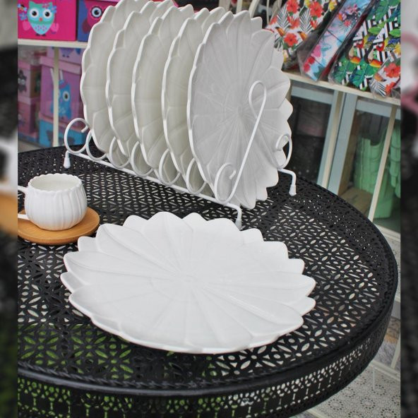 6lı Porselen Beyaz Renk Papatya Model Servis Tabağı 26 cm