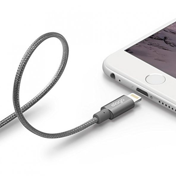 Elago Çelik Örme Apple Kablosu(Mfi Sertifaklı)/Gri