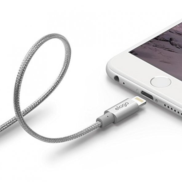 Elago Çelik Örme Apple Kablosu(Mfi Sertifaklı)/Gümüş