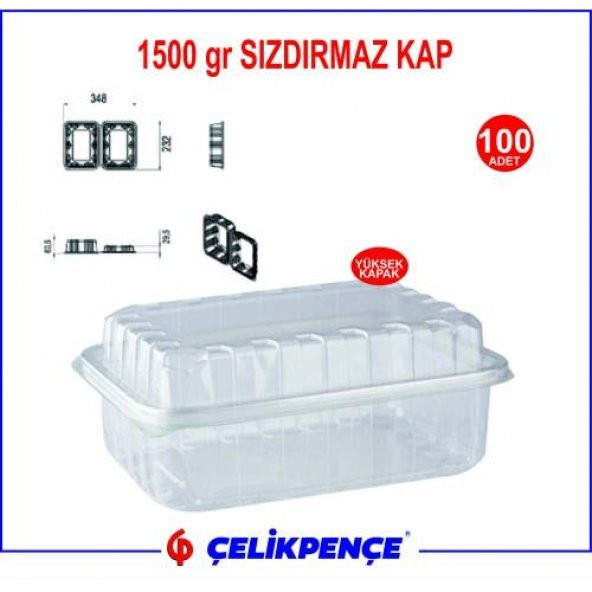 1500 gr. Plastik Sızdırmaz Kap Yüksek Kapak 100 Adet - Resim 2