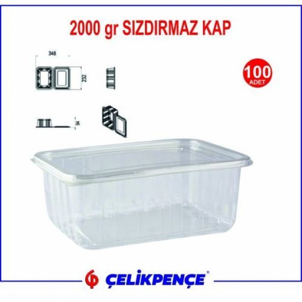 2000 gr. Plastik Sızdırmaz Kap  100 Adet - 2