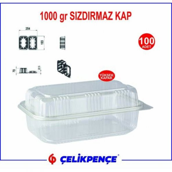 1000 gr. Plastik Sızdırmaz Kap Yüksek  Kapaklı 100 Adet - 2