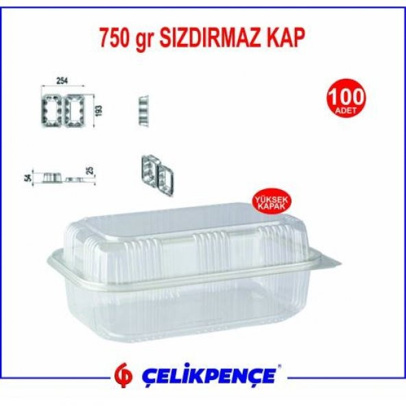 750 gr. Plastik Sızdırmaz Kap Yüksek Kapaklı 100 Adet - 2