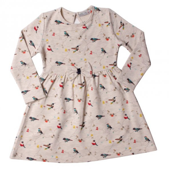 Toontoy Kız Çocuk Elbise Komple Kuş Desenli