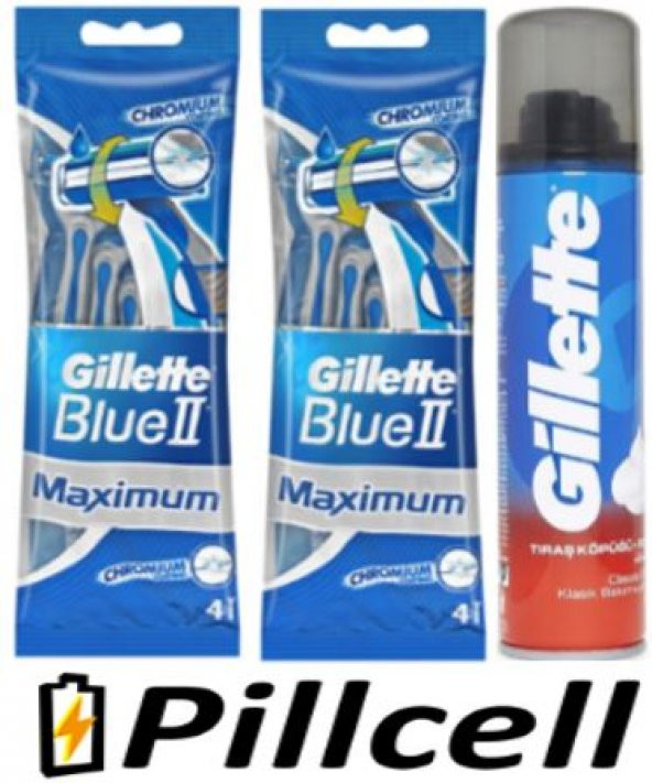 Gillette Blue 2 Maximum 4 lü Poşet *2 adet + 200 ml Traş Köpüğü