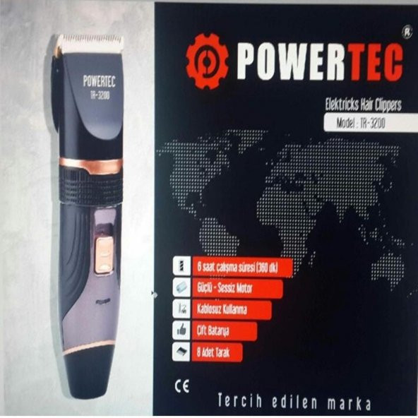 Powertec Tr 3200 Profesyonel Tıraş Makinesi Şarjlı Yedek Bataryalı