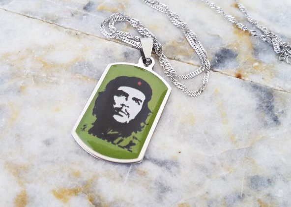 Che Guevara Çelik Bayan Erkek Unisex Kolye mçk198 Yeşil ve Gümüş Rengi