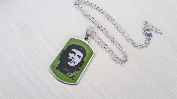 Che Guevara Paslanmaz Çelik Bayan Kolye mçk199 Yeşil ve Gümüş Rengi Zincir