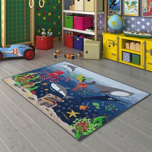 Confetti Deep water 200x290 Denizaltı Anaokulu Kreş ve Çocuk Odası Oyun Halısı