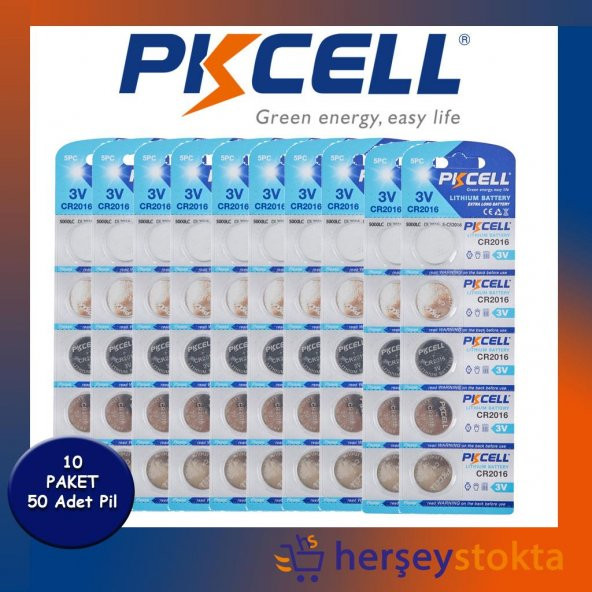 Pkcell Lityum Düğme Pil 3V CR2016 50 Adet