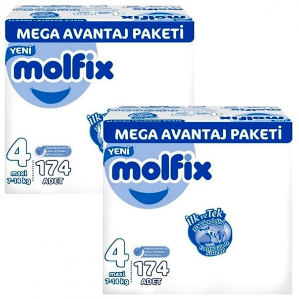 Molfix 4 Beden Maxi  7-14 kg 174 Adet 2Lİ SET