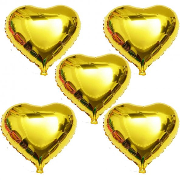 5 Adet Altın Sarısı Gold Folyo Kalp Balon 60cm Helyumla Uçan