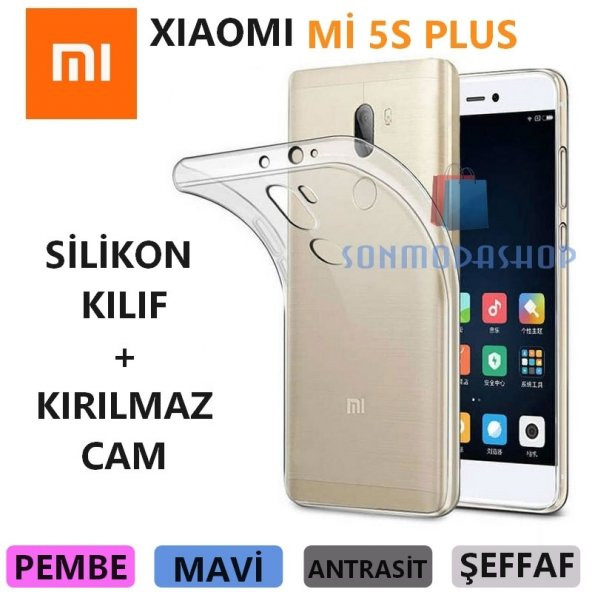 Xiaomi Mi 5S Plus Kılıf Mi 5S Plus Silikon Kılıf + Kırılmaz Cam